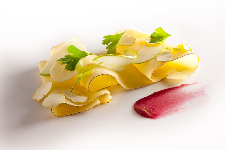 Hobelchäs is a delicious German slicing cheese. This salad gets fall flavor from apples and chestnuts.