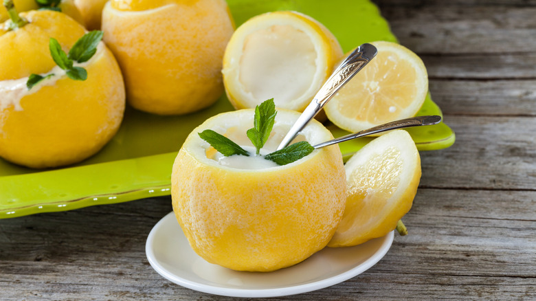 lemon sorbet served in lemon cup
