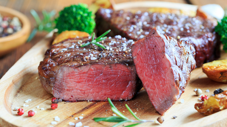 A perfectly cooked steak.