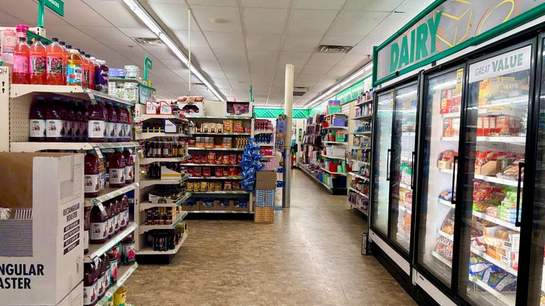 The dairy fridge inside a Dollar Tree store.