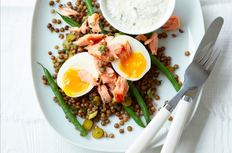 Hot-Smoked Salmon, Egg And Lentil Salad Recipe
