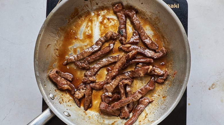 browning beef in a skillet
