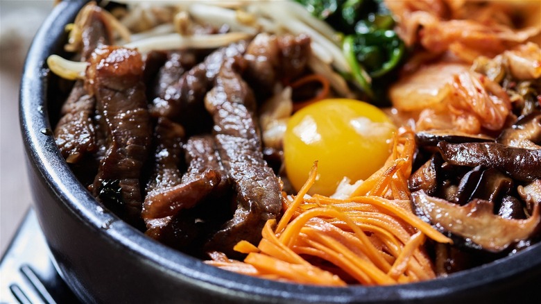 korean bibimbap in hot stone bowl