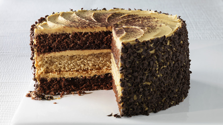 Cake with slice taken out.