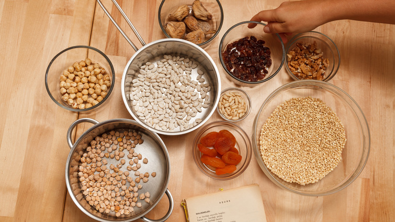 Ashure recipe and ingredients before preparation
