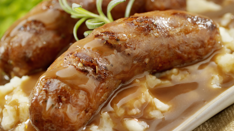 Bangers and mash with rosemary