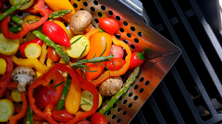 Grill basket with mixed veggies