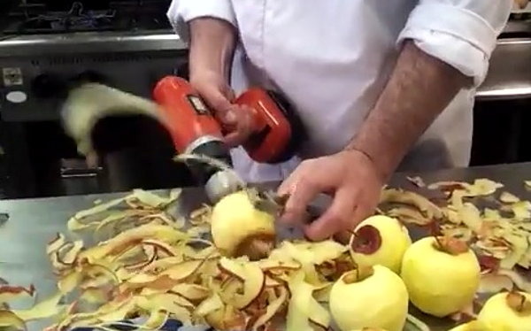 How Chefs Peel A Bushel Of Apples In Under A Minute. Power Tools Involved.