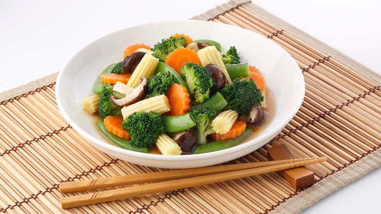 plate of Asian stir fry vegetables