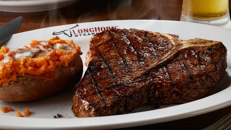 LongHorn Steakhouse steak and baked sweet potato