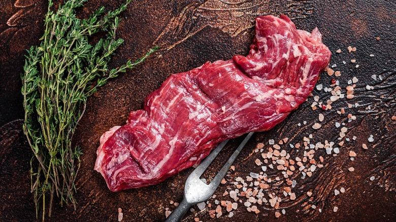 Skirt steak on cutting board