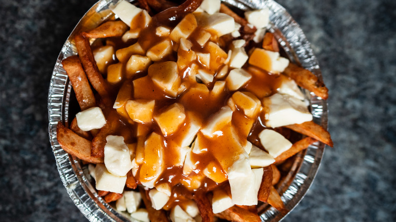 Aluminum bowl of poutine