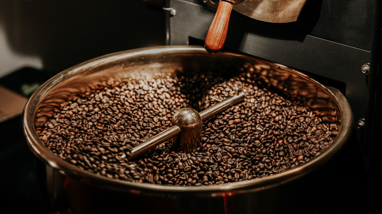 Coffee beans cooling in roaster