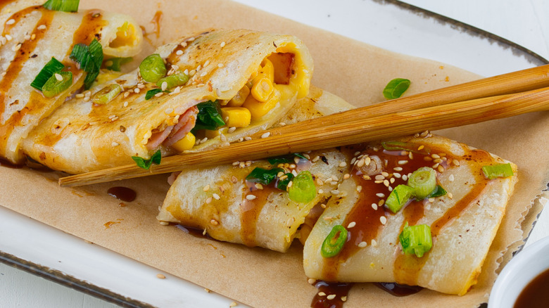 Dan bing with thick soy sauce.