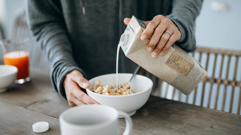 Pouring oat milk