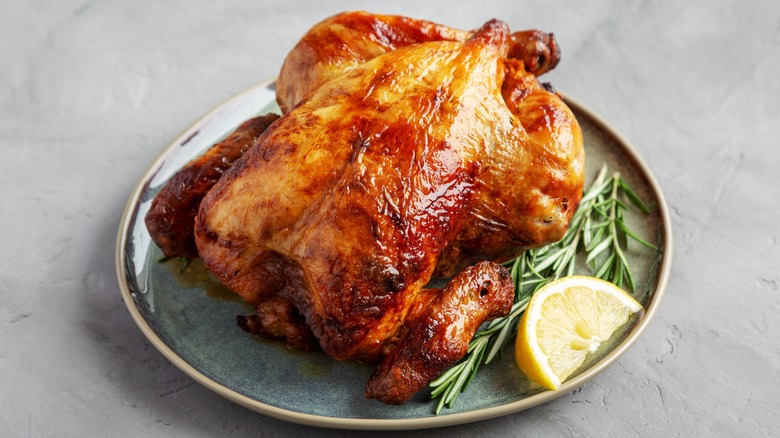 rotisserie chicken on display