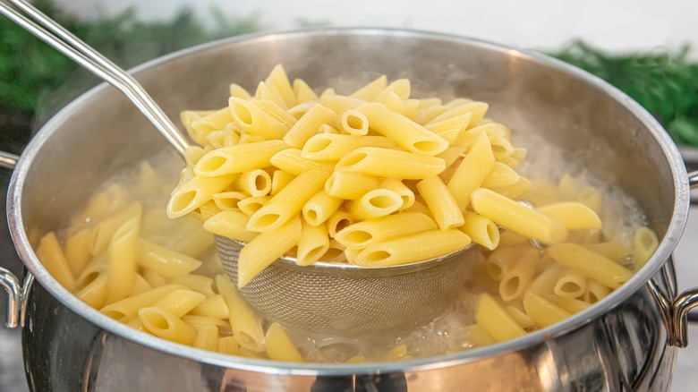 Cooked penne pasta