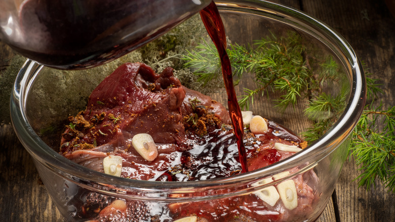 Marinated steak in a bowl