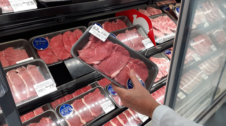 Raw steak in the refrigerator