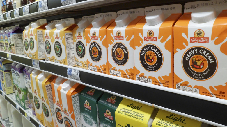heavy cream containers in supermarket