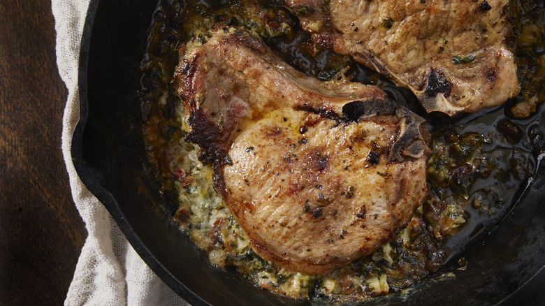 pork chops in a pan