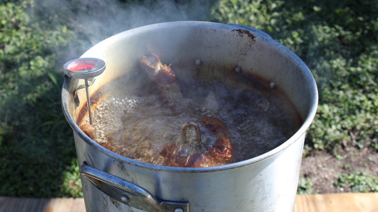 Turkey in a deep fryer