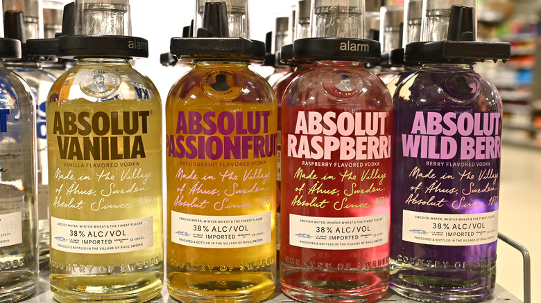 flavored Absolut vodkas in supermarket