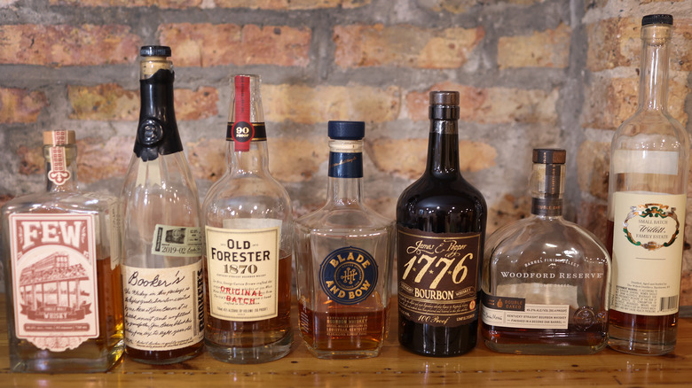 Partially used bottles of whiskey