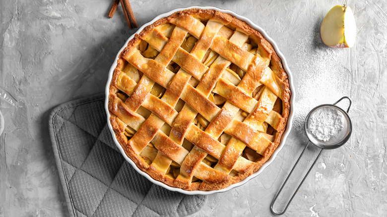 apple pie on countertop