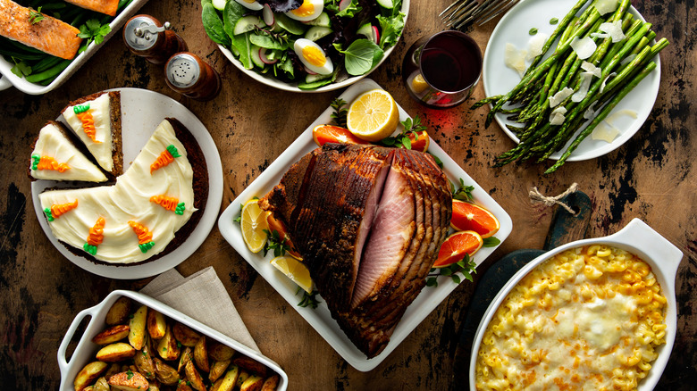 spiral ham on an Easter table