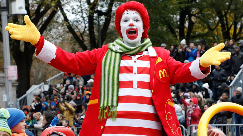 Ronald McDonald rides in the Macy's Thanksgiving Day Parade in 2016.