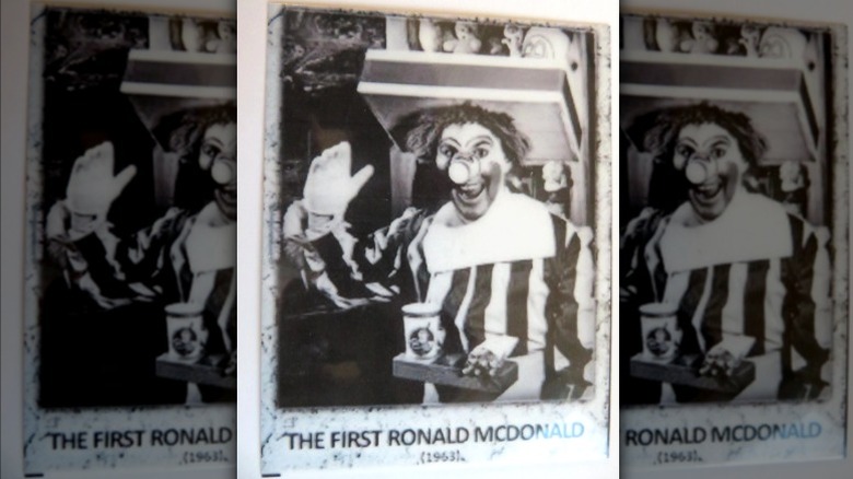 A collectible card featuring the 1963 Ronald McDonald.