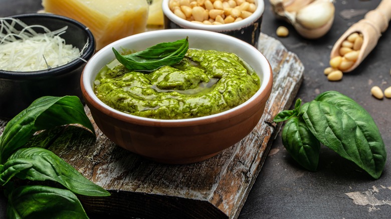 Bowl of basil pesto