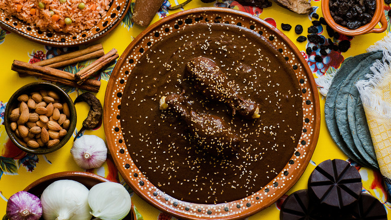 mole poblano sauce and ingredients