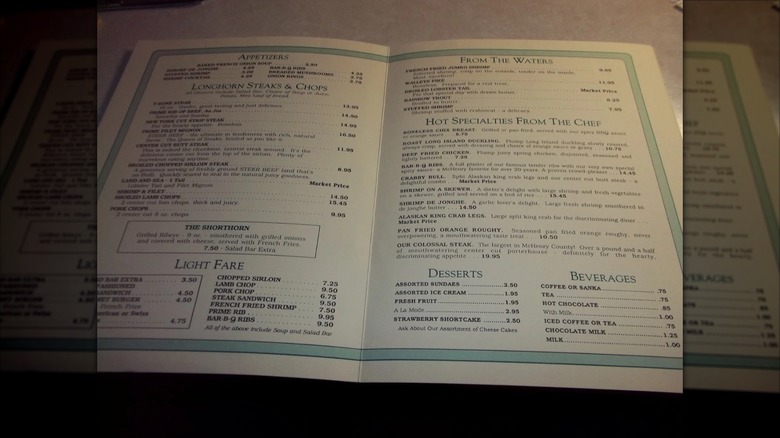 1980s LongHorn menu