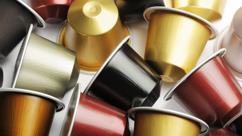A selection of aluminium Nespresso coffee capsules