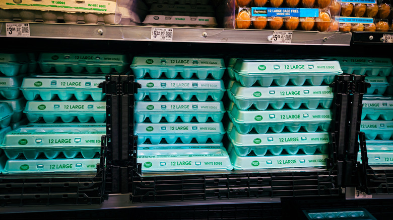 Egg cartons stacked up at a Walmart