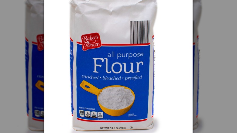Bag of Baker's Corner flour on a white backdrop