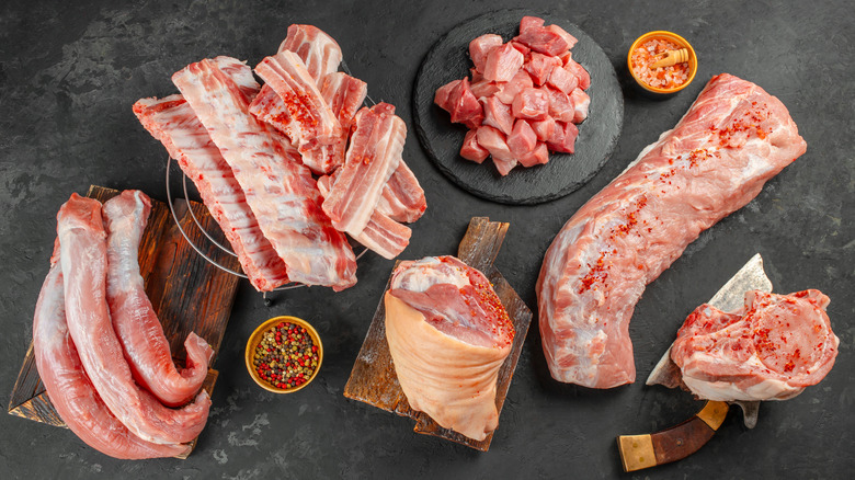 An assortment of pig cuts.