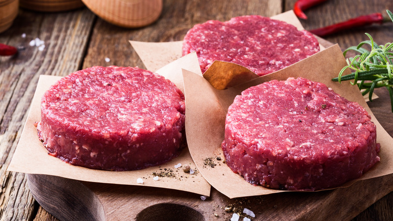 Raw beef patties for making homemade burgers