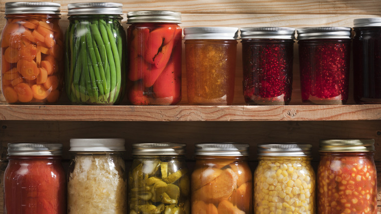 Rows of pickled vegetables