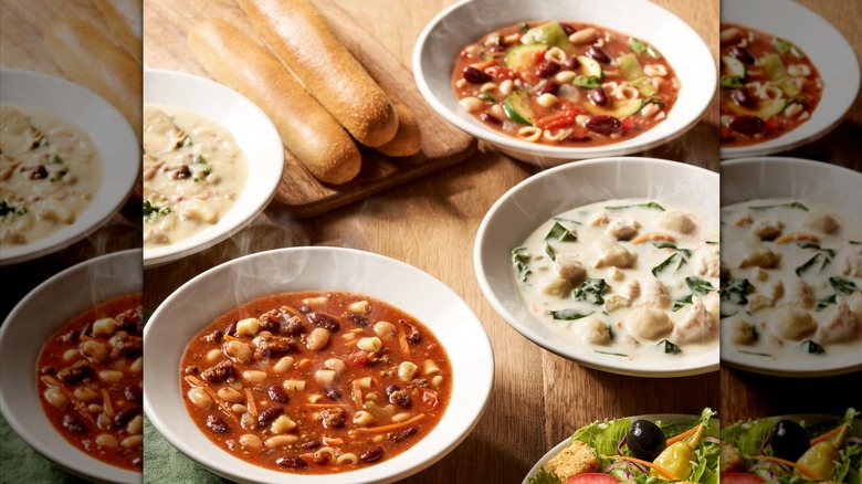 Various soups from Olive Garden