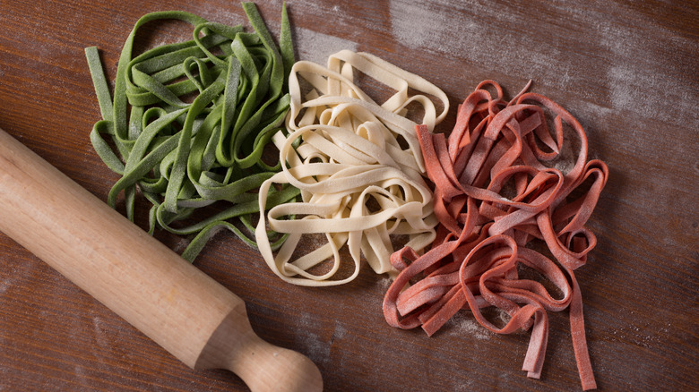 Fresh pasta in Italian flag colors