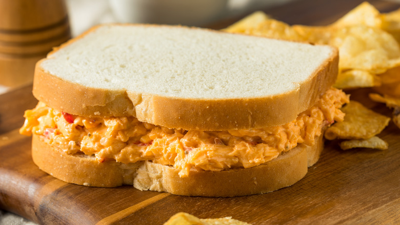 Pimento cheese sandwich on white bread