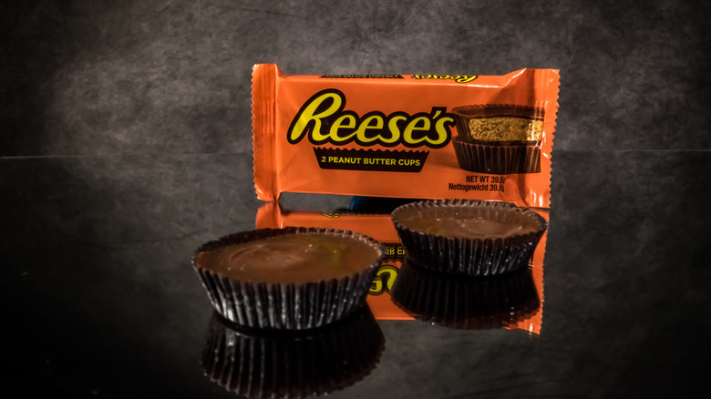 Reese's peanut butter cups displayed alongside package.