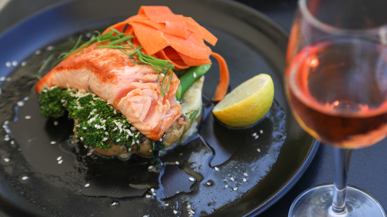 rosé wine and seafood dish