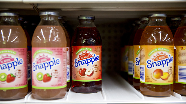 Snapple flavors in store with apple Snapple in focus