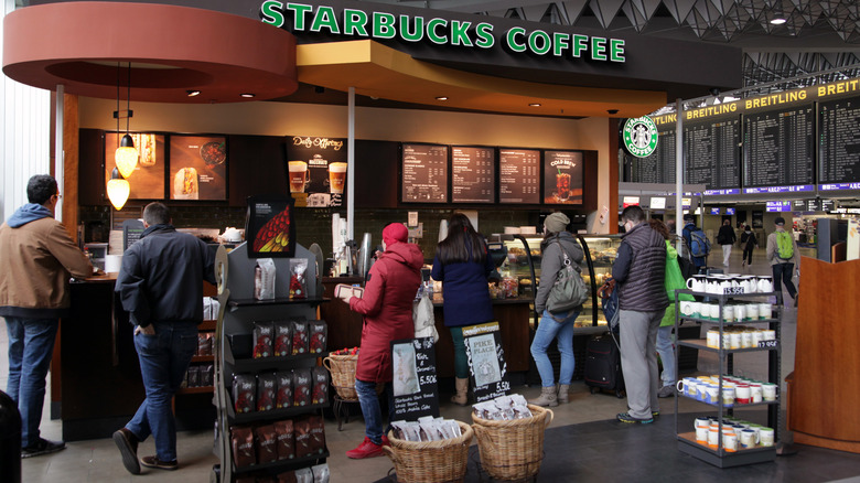 Inside of a Starbucks cafe