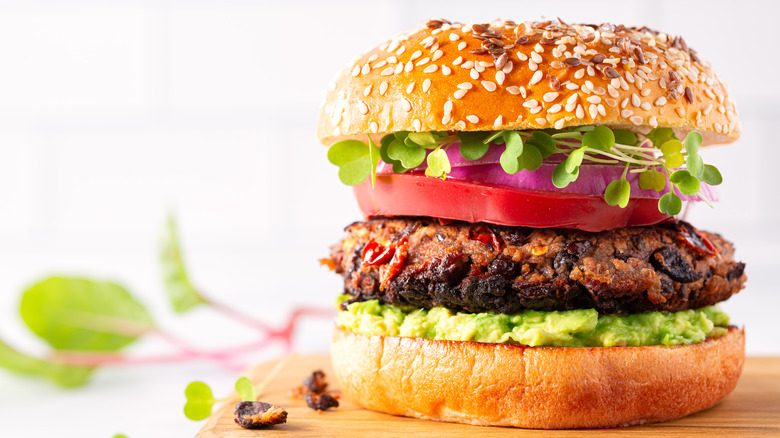 Black bean burger with sprouts