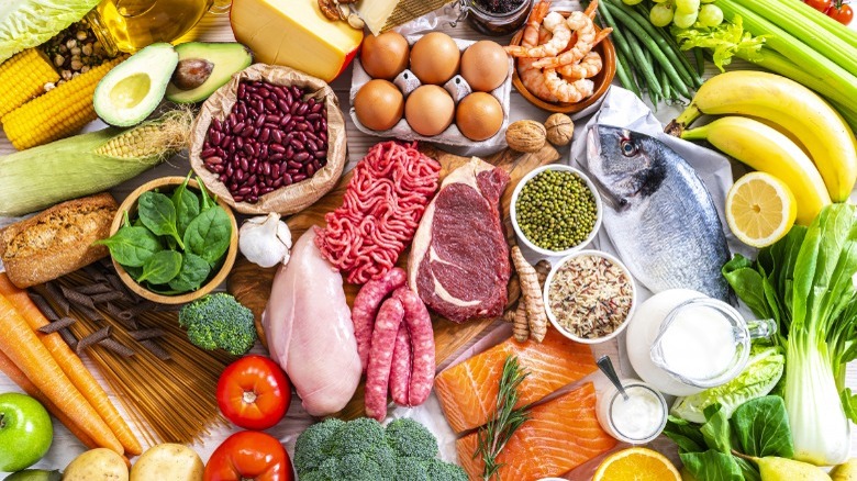 A spread of foods from different categories 